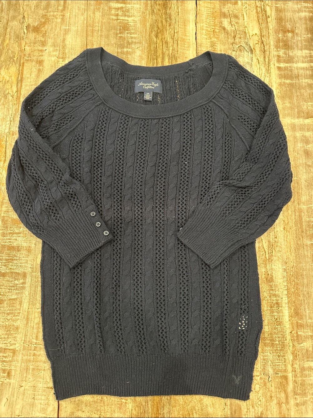 American Eagle Outfitters Black Open-Knit Scoop Neck Sweater